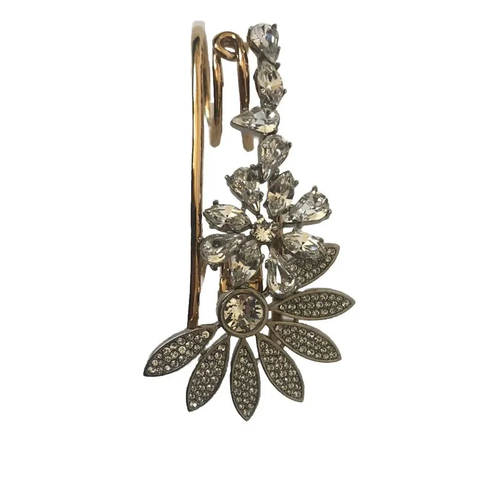 Burberry Half Daisy‎ Double Finger Ring Metal with Crystals Gold L New - Picture 2 of 11